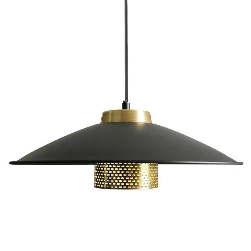 Lustre suspendu industriel simple en fer forgé à 1 lumière avec bord festonné 