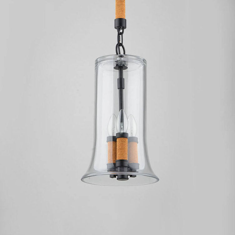 Creative Bell Shaped Glass Hemp Rope 3-Light LED Chandelier