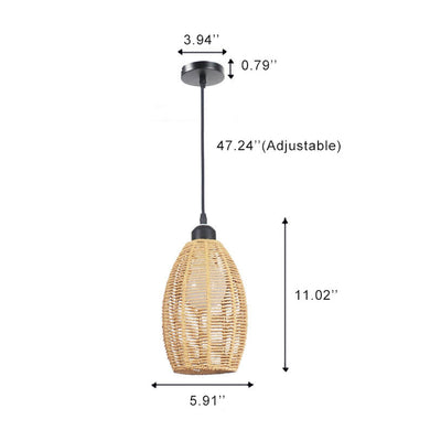 Bamboo Weaving 1-Light Single Oval Pendant Light