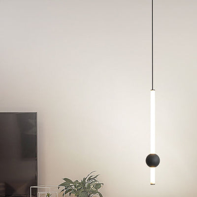 Lumière suspendue LED cylindrique longue minimaliste moderne avec boule en métal 