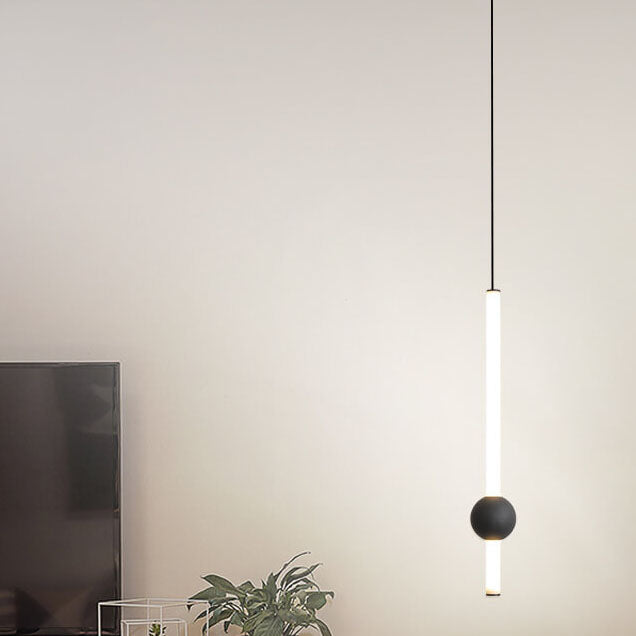 Lumière suspendue LED cylindrique longue minimaliste moderne avec boule en métal 