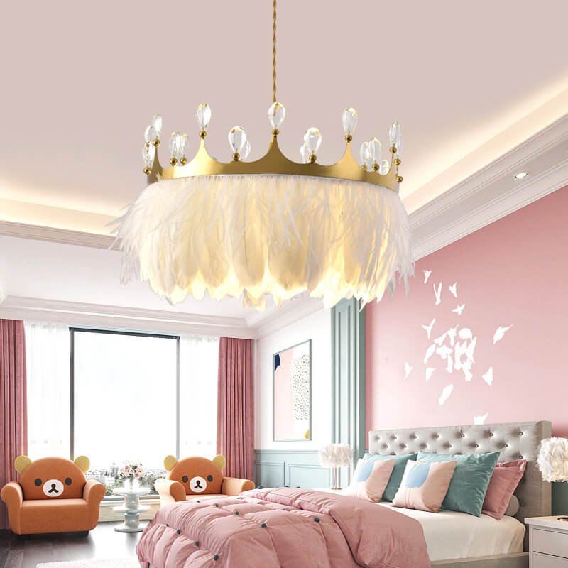 Modern Crown Shape 1-Light Feather Pendant Light