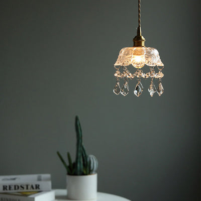 Vintage Clear Glass1-Light Flower Pendant Light