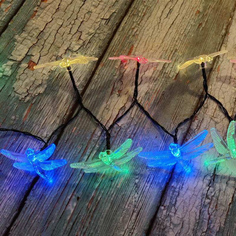 Guirlandes Lumineuses LED Étanches à Énergie Solaire avec Libellules pour Décoration de Fête et Festival 