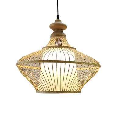 Modern Beige Bamboo Weaving Saucer 1-Light Pendant Light