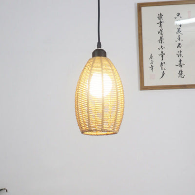 Bamboo Weaving 1-Light Single Oval Pendant Light