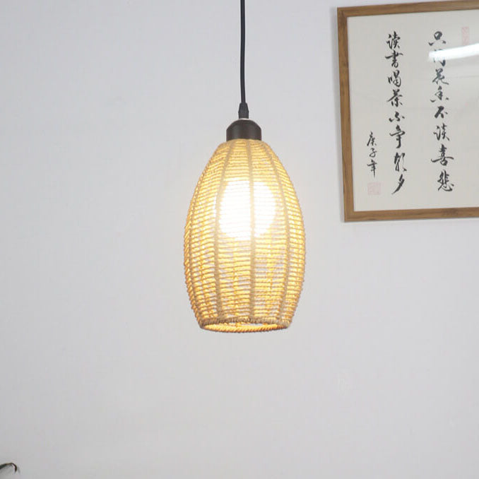 Bamboo Weaving 1-Light Single Oval Pendant Light