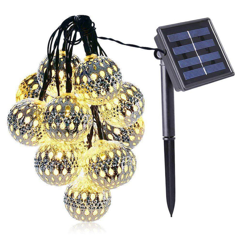 Solar-Lichterkette Marokkanische Kugel Bunte LED-Weihnachtslichter Eisenkugeln Dekoration Außenlichterkette 