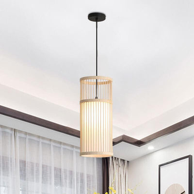 Bamboo Weaving 1-Light Cylinder LED Pendant Light