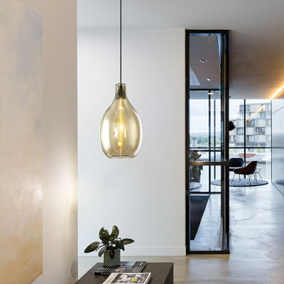 Moderne minimalistische 1-flammige Pendelleuchte aus ovalem Flaschenglas 