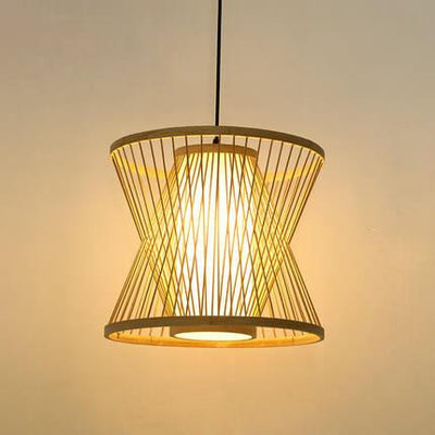 Bamboo Weaving Geometry Hourglass Shade 1-Light  Pendant Light