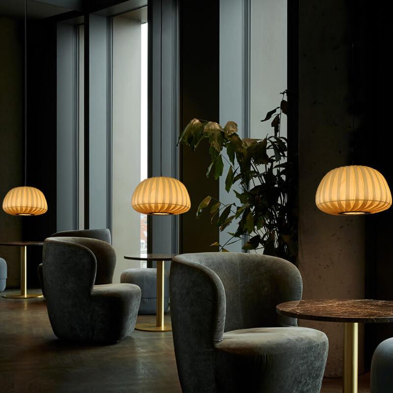 Moderne Holz Kürbis Schirm 1-Licht Beige Pendelleuchte 