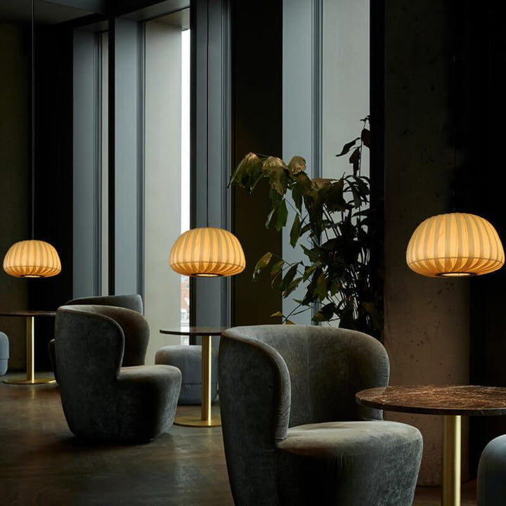 Moderne Holz Kürbis Schirm 1-Licht Beige Pendelleuchte 