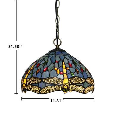 Tiffany Stained Glass 1-Light Dragonfly Dome Pendant Light