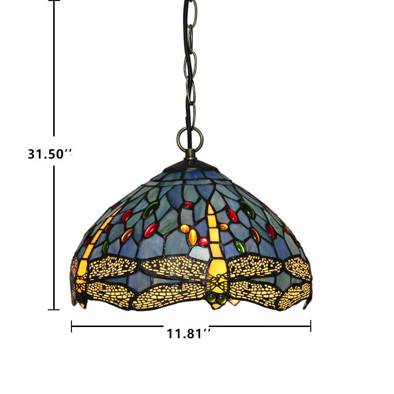 Tiffany Buntglas 1-Licht Libelle Dome Pendelleuchte 