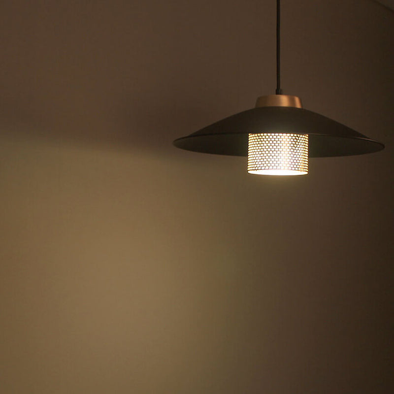 Lustre suspendu industriel simple en fer forgé à 1 lumière avec bord festonné 