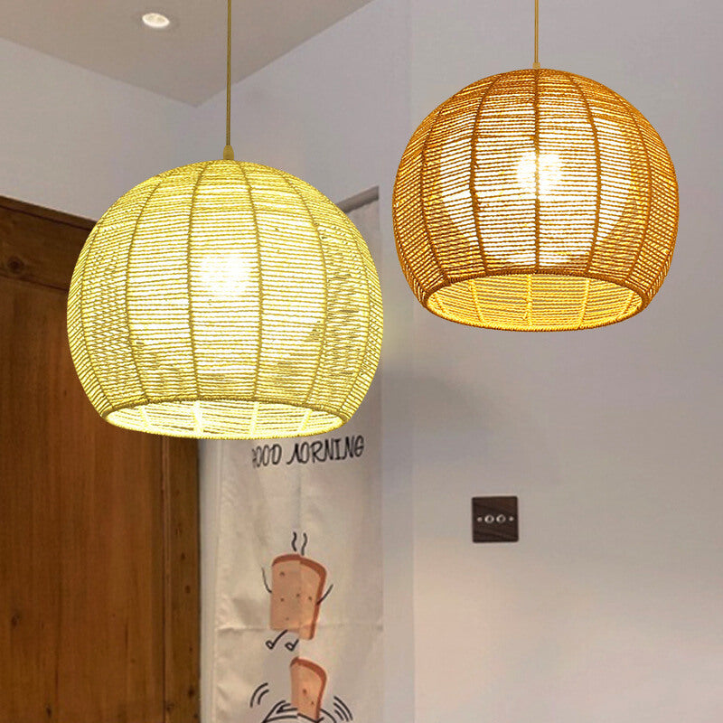 Moderna Lámpara Colgante de Globo de 1 Luz con Pantalla Doble de Ratán 