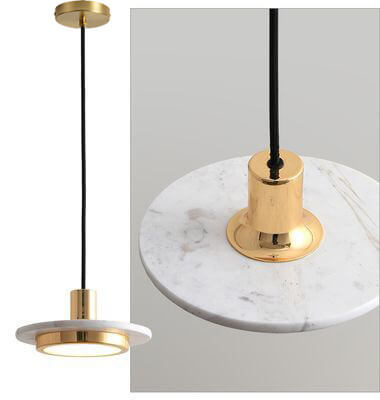 Modern Marble Round Disc 1-Light Adjustable Pendant Light