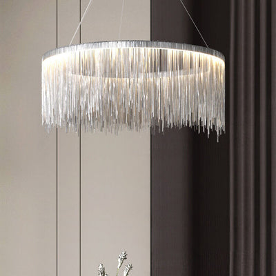 Modern Circular Metal Tassel 1-Light LED Chandeliers