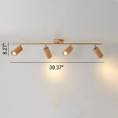 Nordic Minimalist Wooden Track Lighting 2/3/4 Light Semi-Flush Mount Lighting