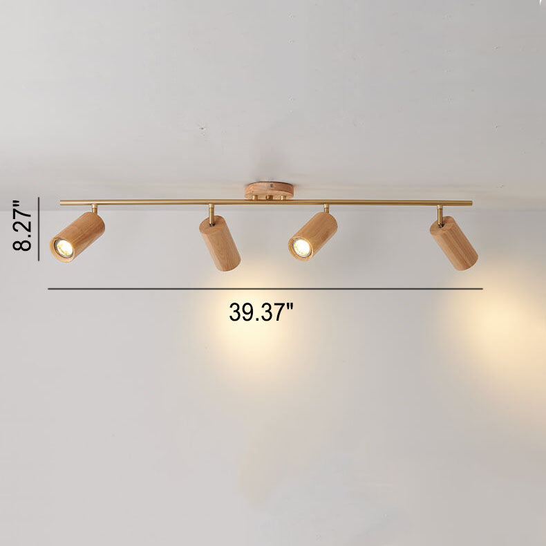 Nordic Minimalist Wooden Track Lighting 2/3/4 Light Semi-Flush Mount Lighting