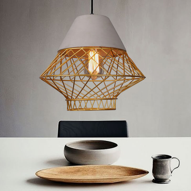 Suspension en forme de lanterne à 1 lumière en fer rétro et ciment 