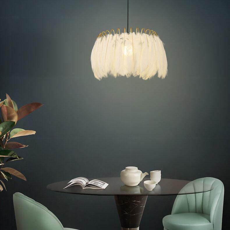 Modern Feather 1-Light Drum Pendant Light