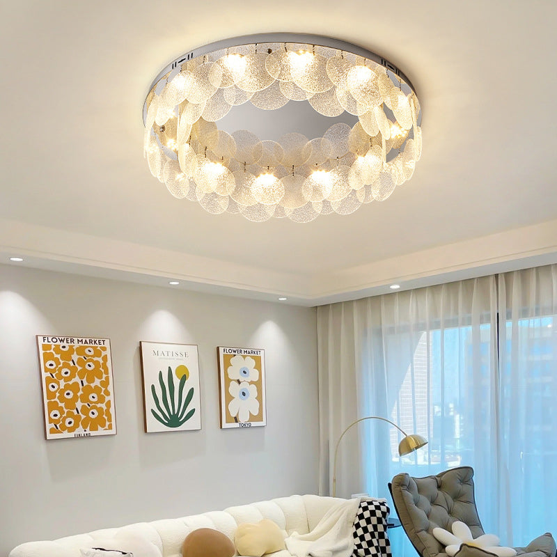 Modern Minimalist Round Glass Hanging Piece LED Flush Mount Light