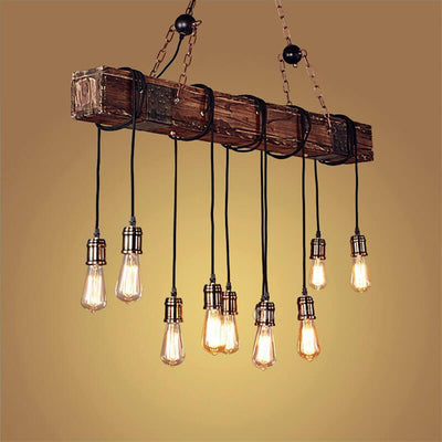 Vintage Boat Wood 10-Light Linear Wooden Chandelier