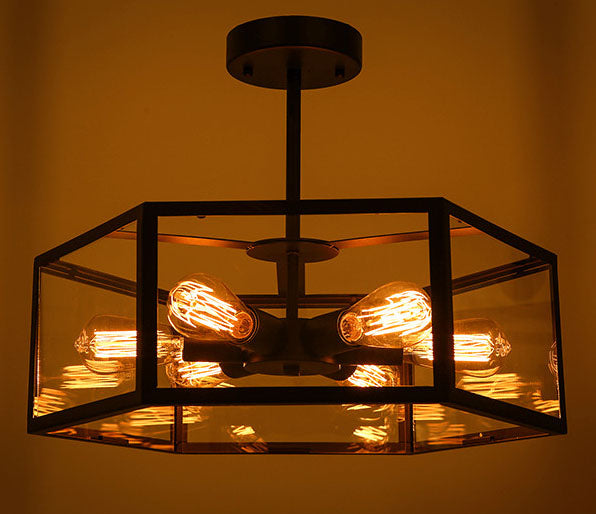 Vintage 6-Light Hexagon Semi-Flush Mount Lighting