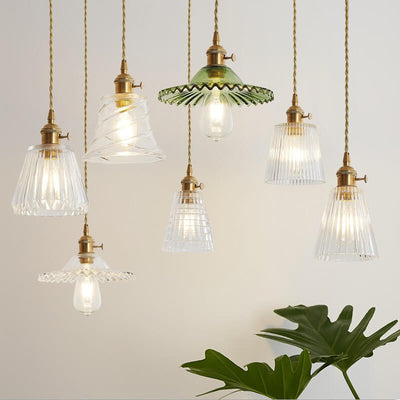 Strukturiertes klares Glas 1-Licht Single Bell Pendelleuchte 4 Design