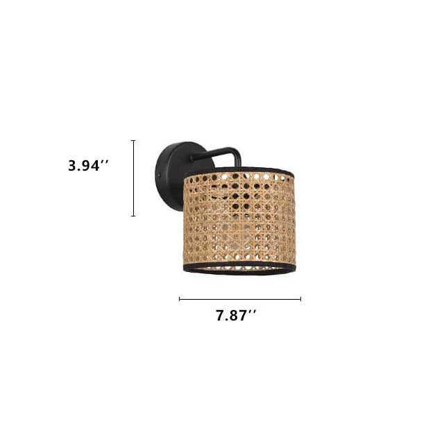 Modern Rattan Weaving Drum 1-Light Wall Sconce Lamp