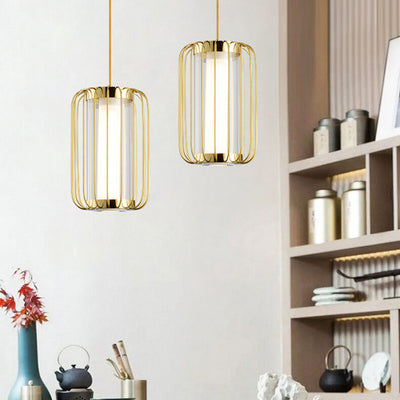 Modern Gold Lantern Shape 1-Light New Chinese Style Pendant Light