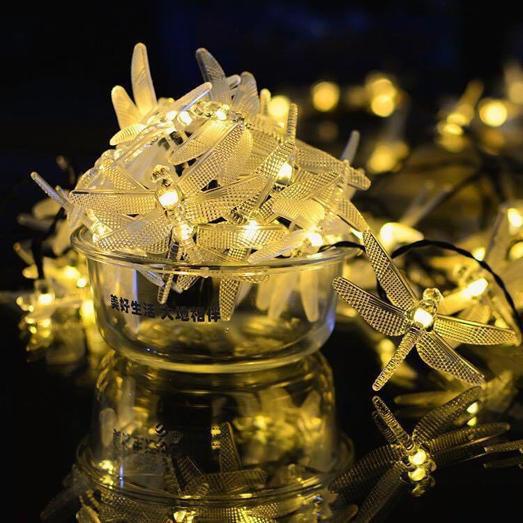 Guirlandes Lumineuses LED Étanches à Énergie Solaire avec Libellules pour Décoration de Fête et Festival 