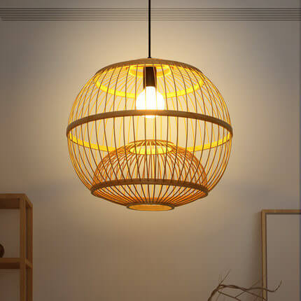 Chinese Simple Bamboo Weaving 1- Light Round Globe Pendant Light