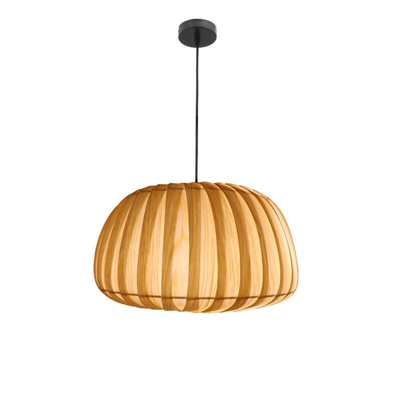 Moderne Holz Kürbis Schirm 1-Licht Beige Pendelleuchte 