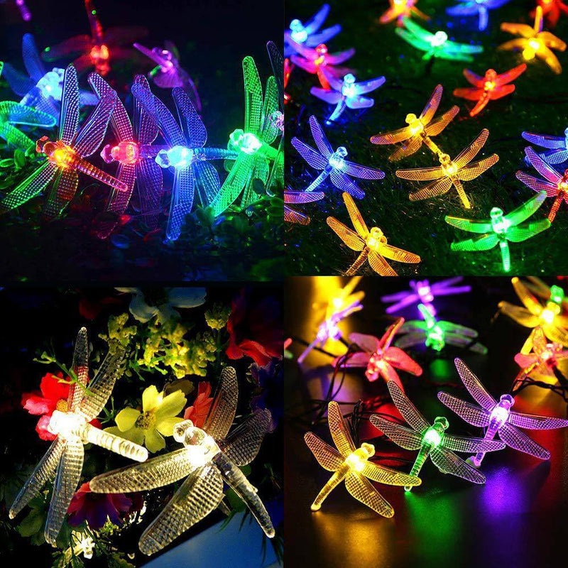Guirlandes Lumineuses LED Étanches à Énergie Solaire avec Libellules pour Décoration de Fête et Festival 