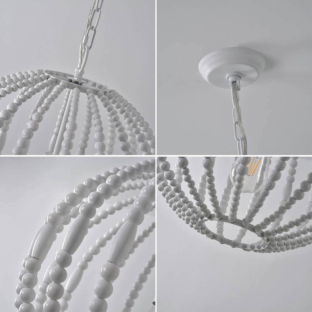Rustic Globe Cage Wood Pearl 1-Light Pendant Light