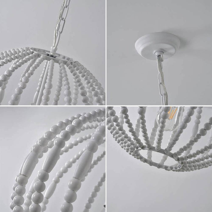 Rustic Globe Cage Wood Pearl 1-Light Pendant Light