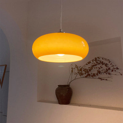 Vintage White / Orange Glass Dome 1-Light Pendant Light