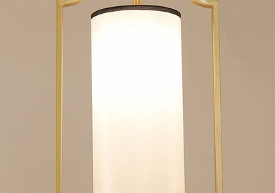 Modern Fabric Cylinder Shade Golden Frame 1-Light Pendant Light