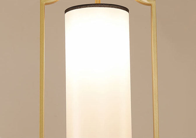 Modern Fabric Cylinder Shade Golden Frame 1-Light Pendant Light