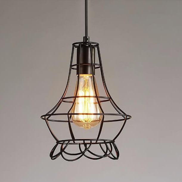 Wrought Iron Openwork 1-Light Peach Blossom Pendant Light