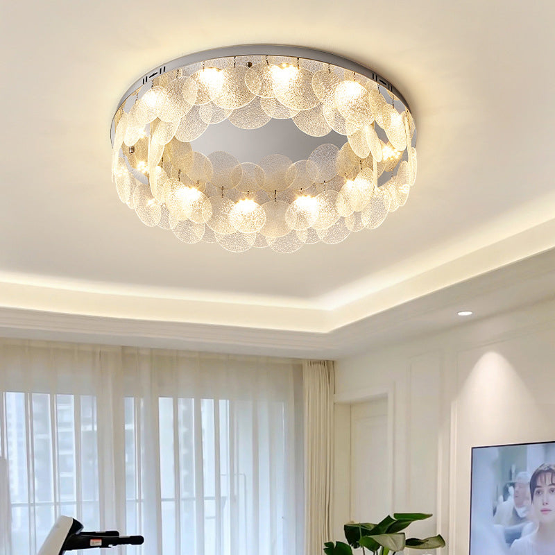 Modern Minimalist Round Glass Hanging Piece LED Flush Mount Light