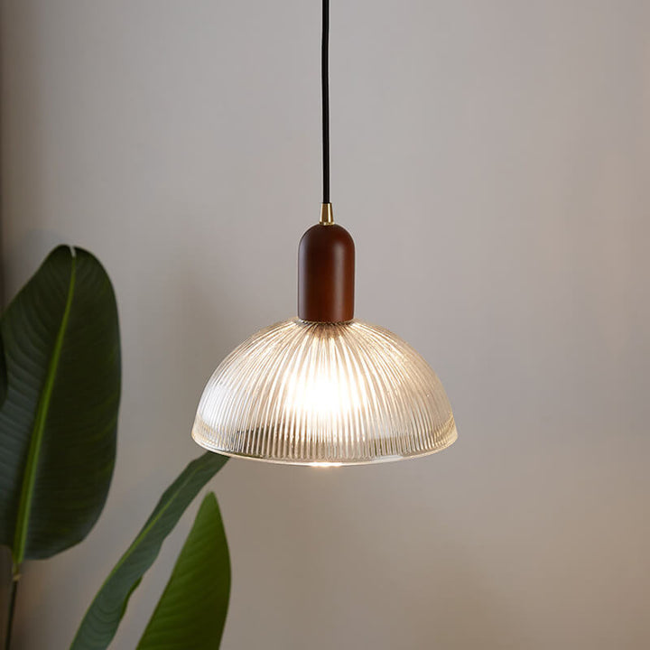 Vintage Ribbed Glass 1-Light Bowl Pendant  Light