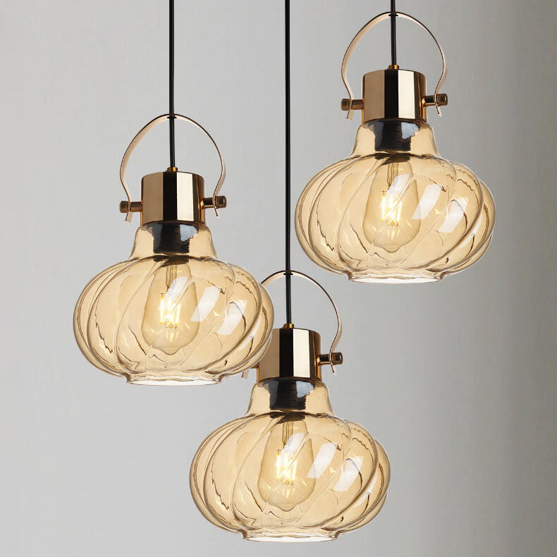 Moderne Pendelleuchte mit Kürbis-Glas-Schirm und 1 Licht 