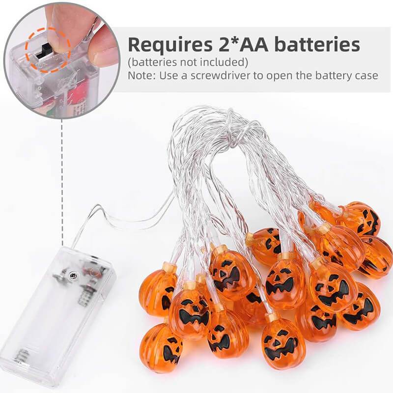 Halloween Orange Pumpkin 10/20 Light Battery Solar LED Light Decorative Plastic String Light