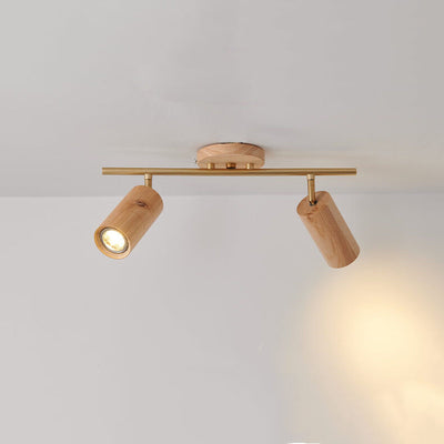 Nordic Minimalist Wooden Track Lighting 2/3/4 Light Semi-Flush Mount Lighting