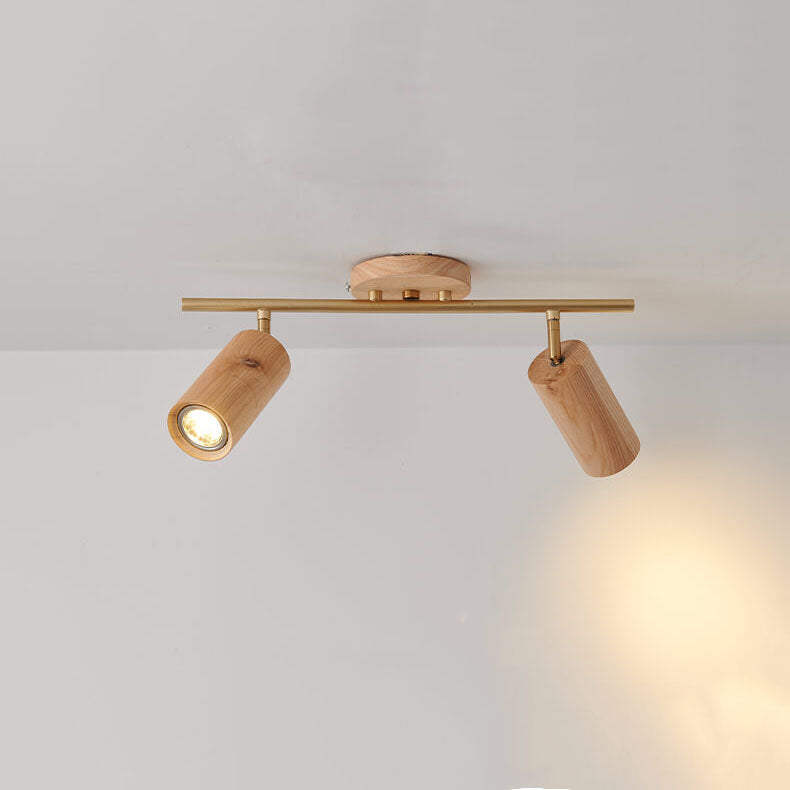 Nordic Minimalist Wooden Track Lighting 2/3/4 Light Semi-Flush Mount Lighting