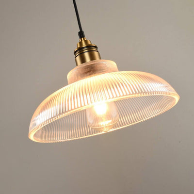 Vintage Striped Pot Lid Glass 1-Light Pendant Light